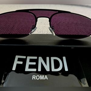NWT FENDI Black Metal Sunglasses with Dark Oval Lenses